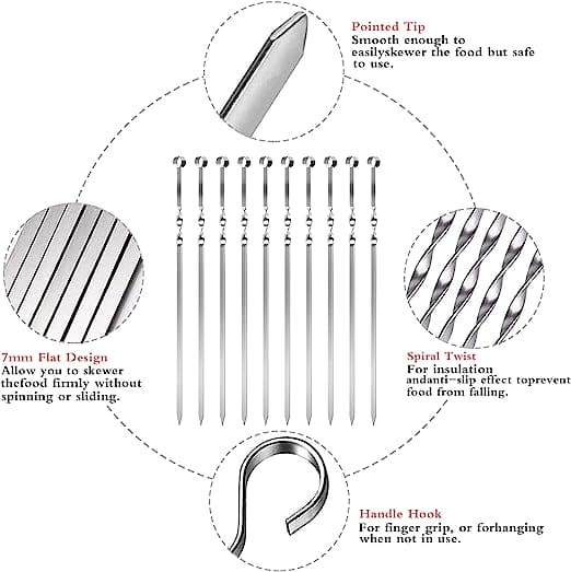 Set Of 5 Reusable BBQ Skewers, Roasting Needle Roasting Tool Brochettes Tong, Kabab Skewers Stick For Outdoor, Picnic Skewers Set Of 5 Reusable BBQ Skewers, Roasting Needle Roasting Tool Brochettes Tong, Kabab Skewers Stick For Outdoor, Picnic Skewers
